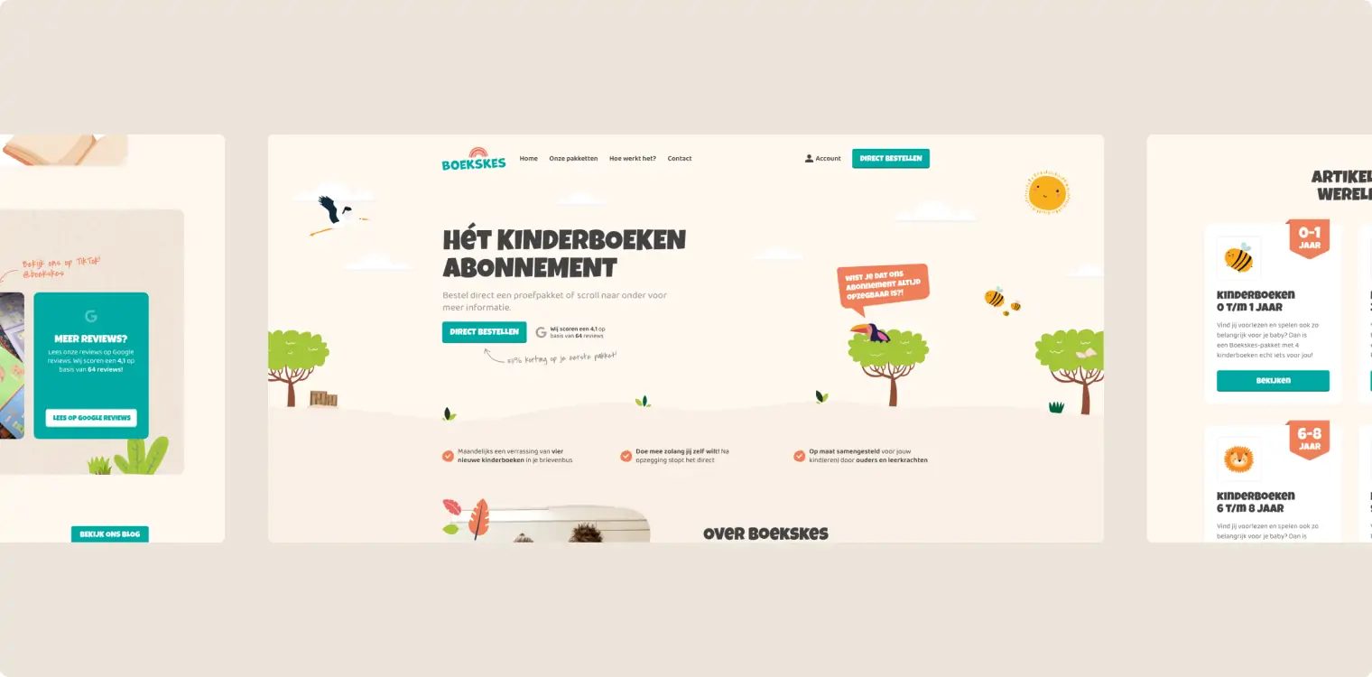 De homepage van de Boekskes website