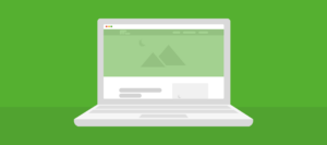 Een illustratie van een laptop met een website-interface, waarbij de header-sectie groen gemarkeerd is
