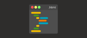 Illustratie van een code-editor venster met gekleurde HTML-code.