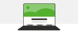 Illustratie van een laptop met een voorbeeld van een landingspagina op het scherm.