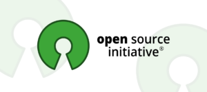 Een logo van de Open Source Initiative met een groene open-source sleutelgatvorm en tekst "open source initiative"