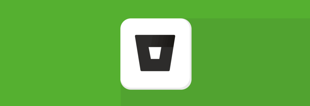 Logo van Bitbucket, bestaande uit een zwarte emmer- of bekerachtige vorm, op een witte achtergrond met groene omlijsting.