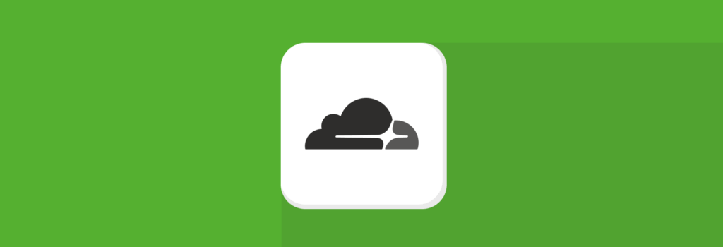 Logo van Cloudflare, bestaande uit een wolk met een zon erboven in zwart en grijs op een witte achtergrond met een groene omlijsting.