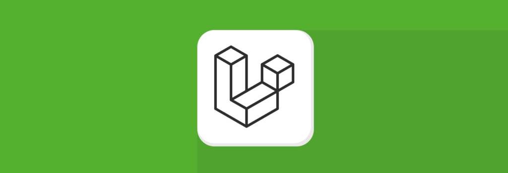 Logo van Laravel, bestaande uit drie verbonden 3D-blokken in zwart op een witte achtergrond met een groene omlijsting.