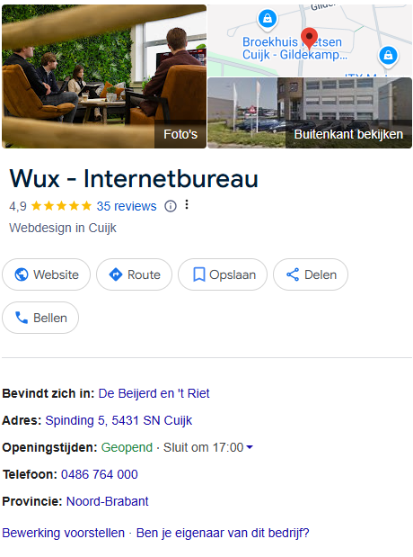 Google Mijn Bedrijf van internetbureau Wux