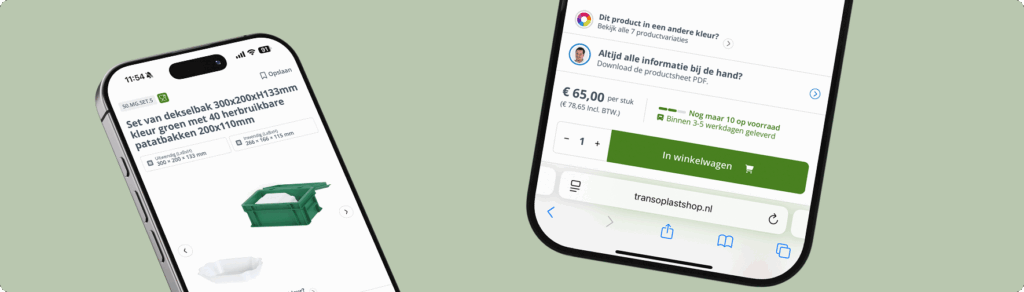 Mobiele weergave van een productpagina met een schaarsteboodschap: "Nog maar 10 op voorraad".