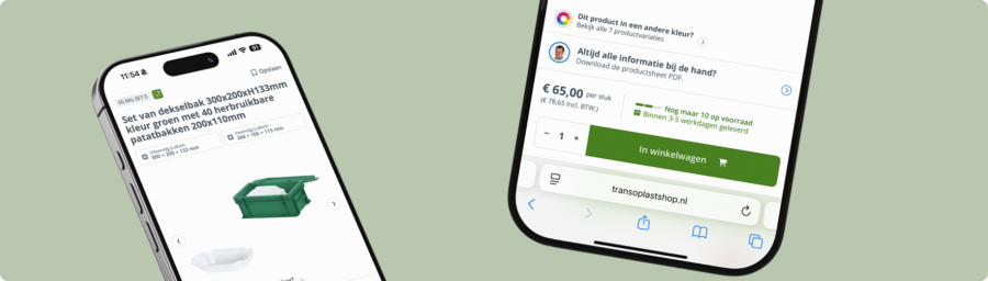 Mobiele weergave van een productpagina met een schaarsteboodschap: "Nog maar 10 op voorraad".