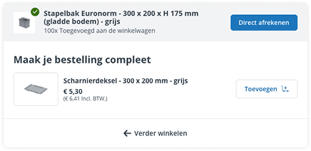 Transoplastshop toevoegen aan de winkelwagen pop-up